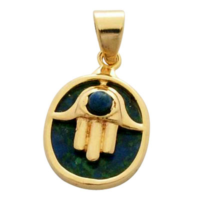 Circle Hamsa Pendant with Azurite